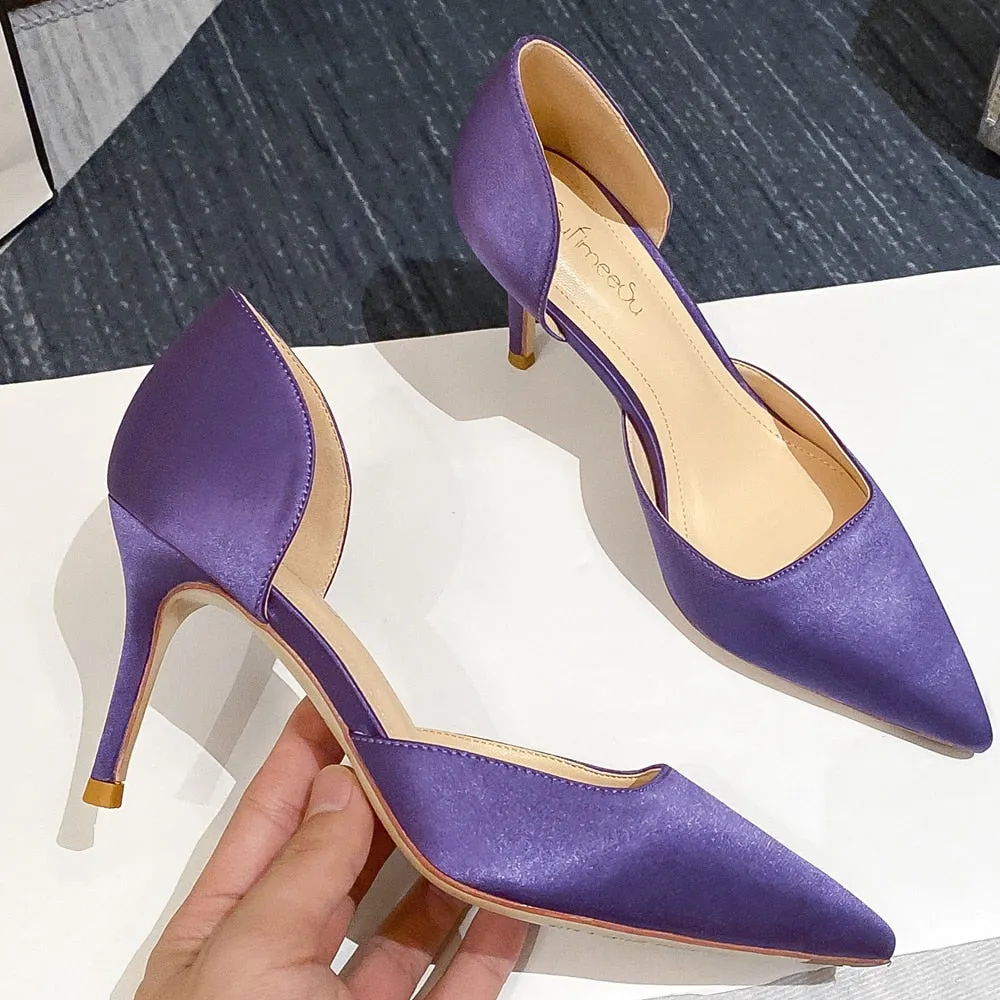 Work.boots Designer Newest Pumps Sweet Pointed Toe Slip-on Wedding Office Silk Handmade