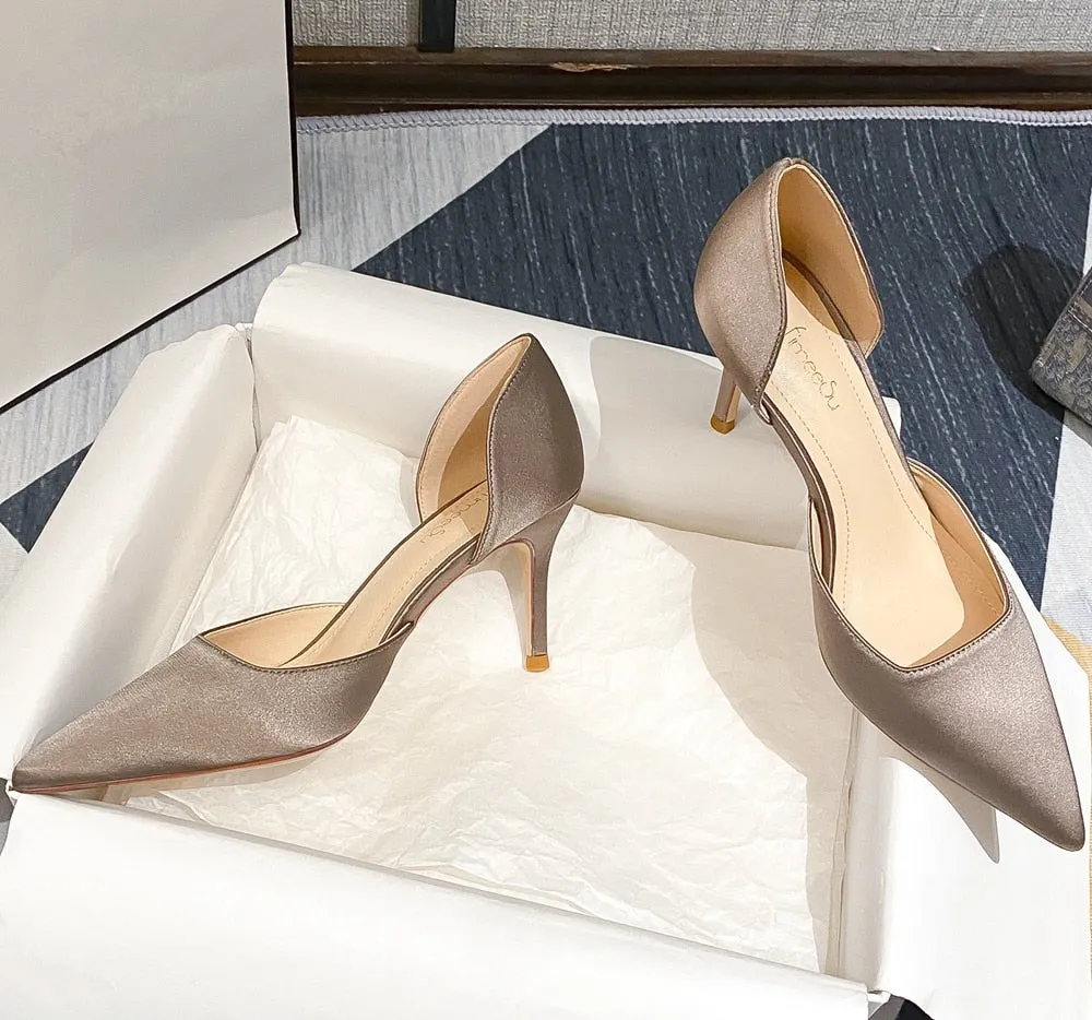 Designer Newest Pumps Sweet Pointed Toe Slip-on Wedding Office Silk Handmade Width Work Boots