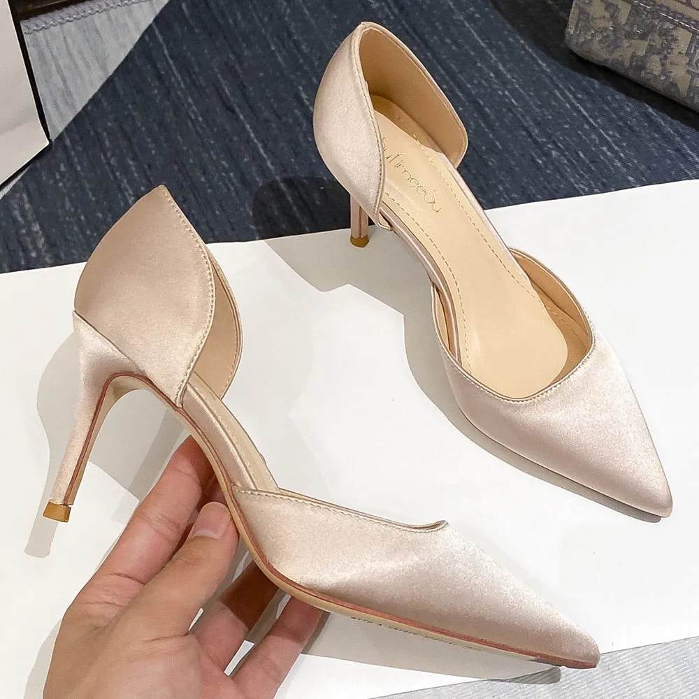 Designer Newest Pumps Sweet Pointed Toe Slip-on Wedding Office Silk Handmade Best Work Boots For High Heat