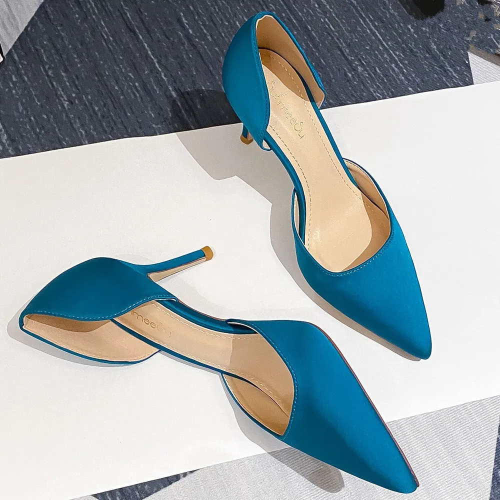 Designer Newest Pumps Sweet Pointed Toe Slip-on Wedding Office Silk Handmade