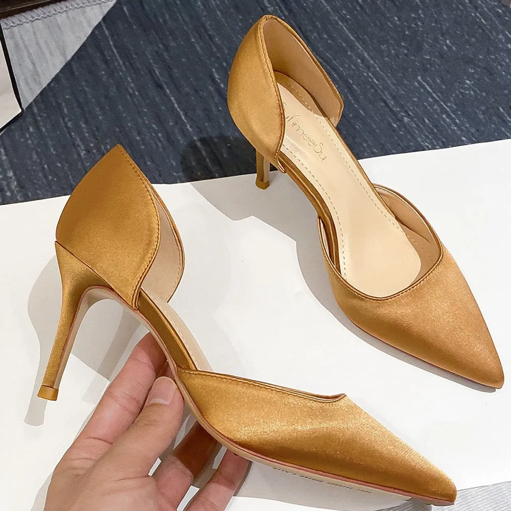 Designer Newest Pumps Sweet Pointed Toe Slip-on Wedding Office Silk Handmade Low Cut Waterproof Work Boots