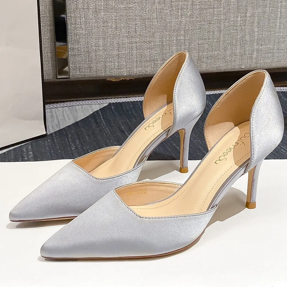 Designer Newest Pumps Sweet Pointed Toe Slip-on Wedding Office Silk Handmade