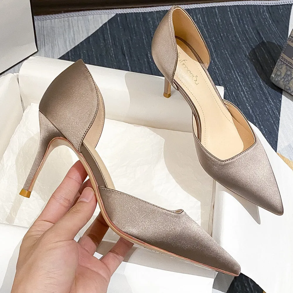 Lightweight Work Boots Steel Toe Designer Newest Pumps Sweet Pointed Toe Slip-on Wedding Office Silk Handmade