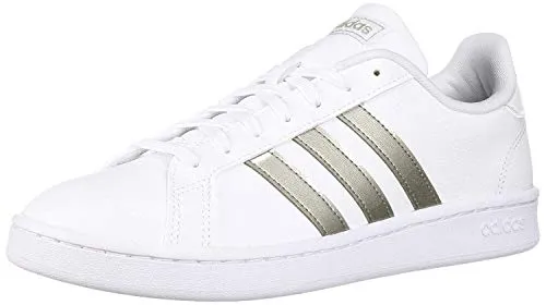 adidas Women's Grand Court Tennis Shoe, White/Platino Metallic/White, 7 M US One Piece Adidas Shoes