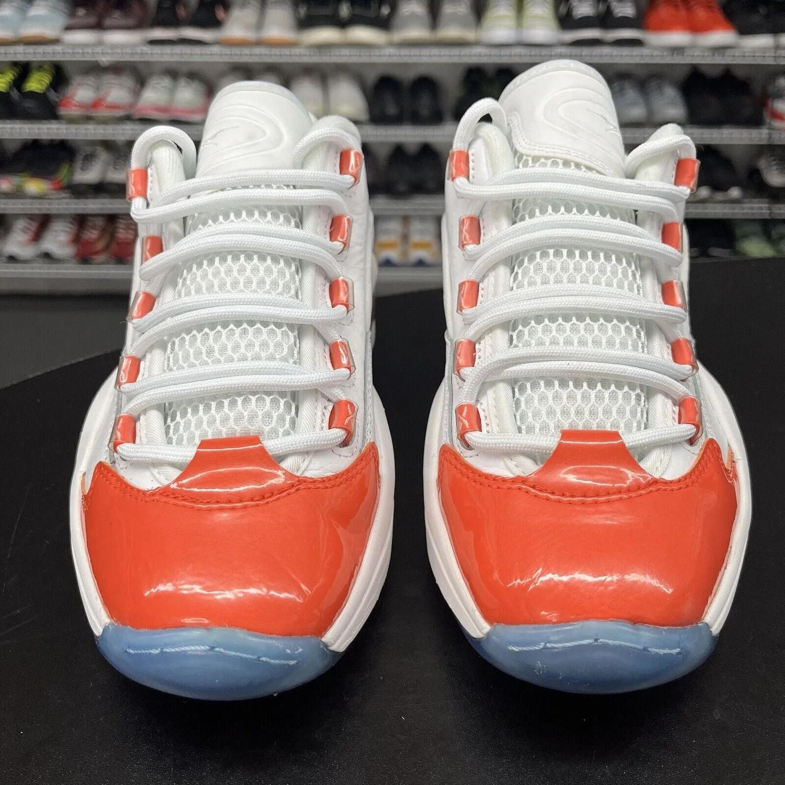 Reebok Question Low Patent Leather Toe Orange GS FY2344 Youth Size 7 White Leather Slip On Sneakers