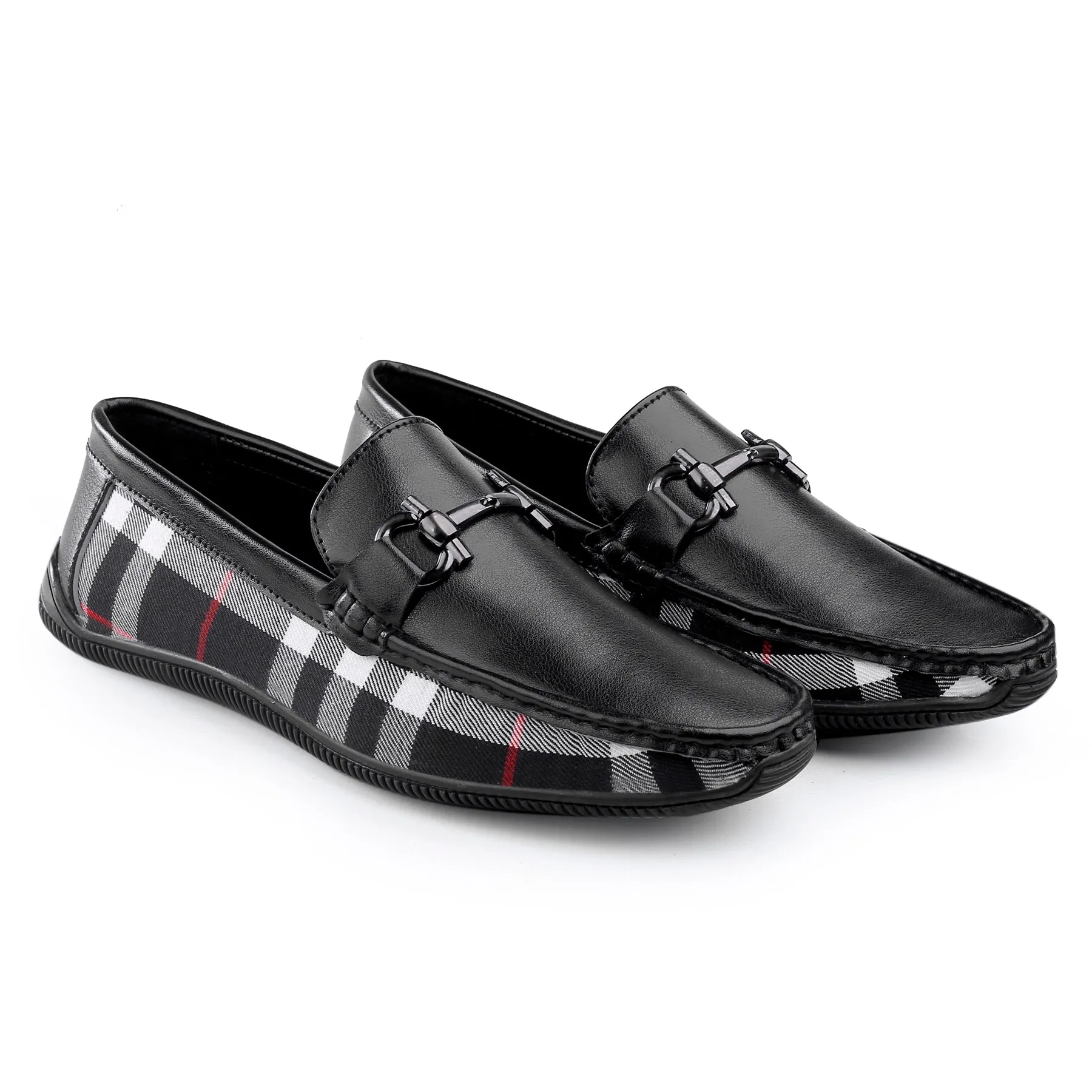 Bxxy's Vegan Leather Trendiest Checker Loafers for Men Multi Penny Loafers