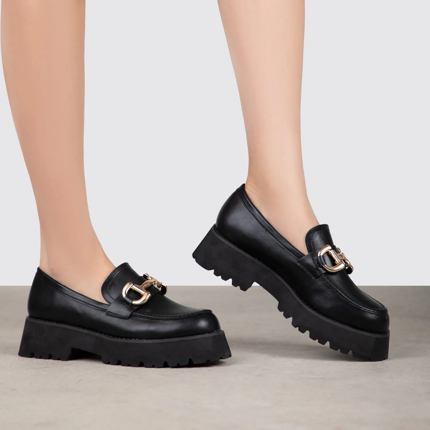 RAID Gennia Chunky Flat Shoes in Black Loafers Spring