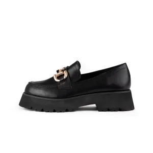 Pony Hair Loafers RAID Gennia Chunky Flat Shoes in Black