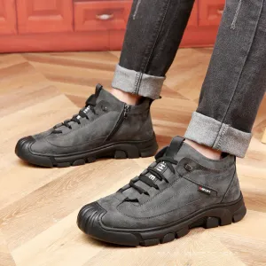 Sneakers With Rope Laces Men's Faux Wool Lining Leather Sneaker