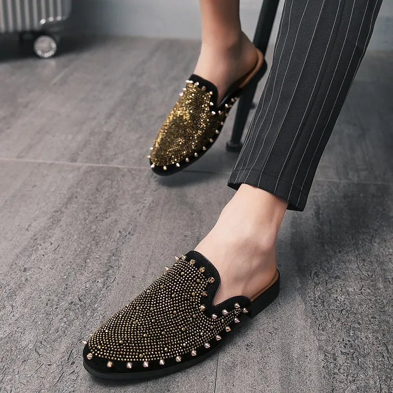 PHER Men's Designer Rivet Backless Loafers Lined Loafers