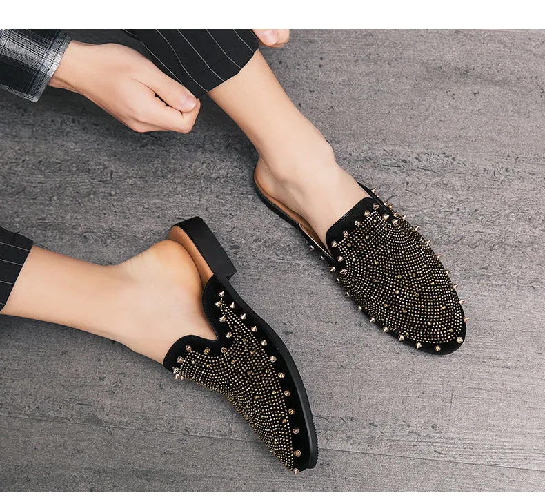 Loafers Comfortable PHER Men's Designer Rivet Backless Loafers