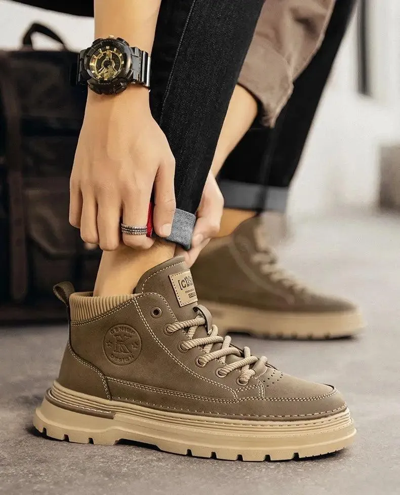 Men's Retro Leather Casual Shoes Comfortable Ankle Boots for Work & Daily Wear Comfy Steel Toe Work Boots