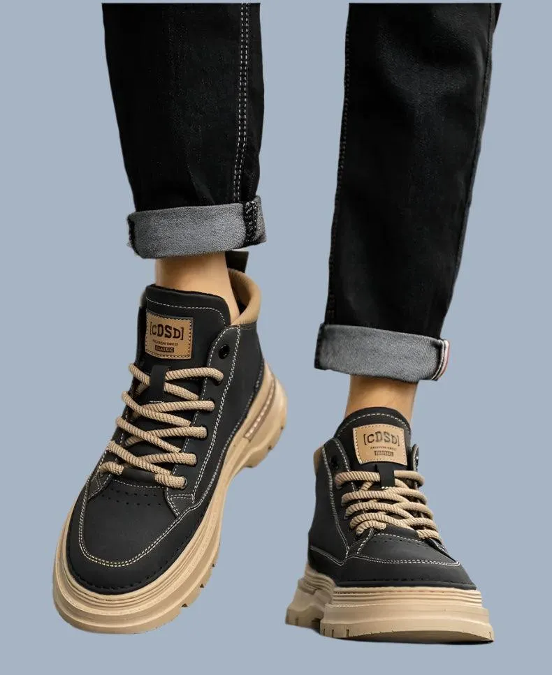 Men's Retro Leather Casual Shoes Comfortable Ankle Boots for Work & Daily Wear Asphalt Paving Work Boots