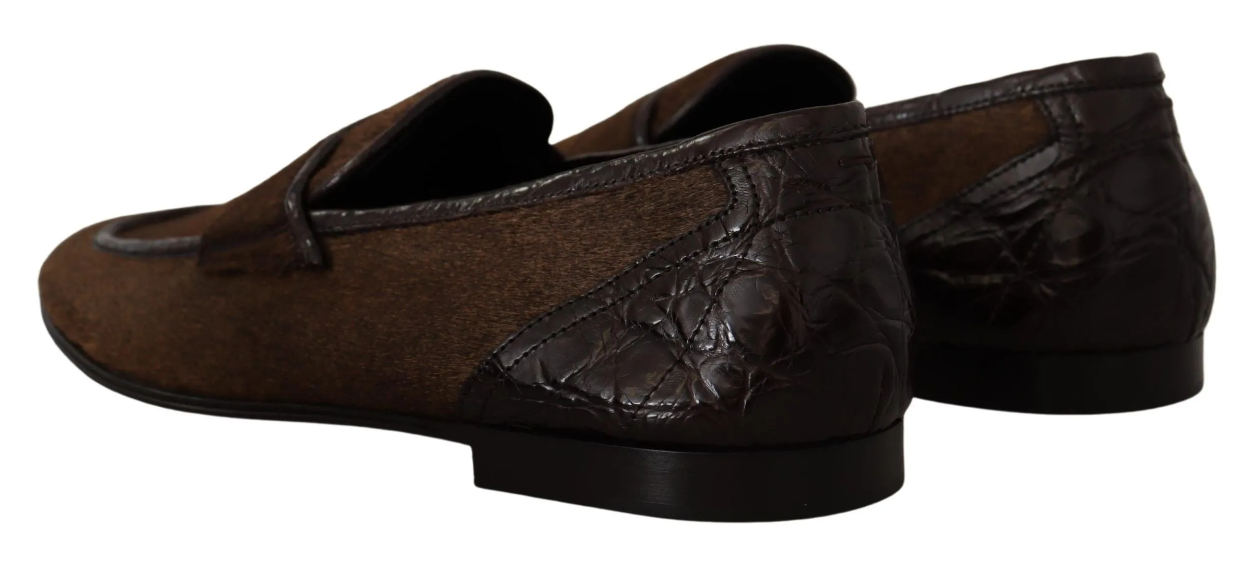 Dolce & Gabbana Elegant Brown Caiman Leather Loafers Loafers Def