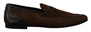 Dolce & Gabbana Elegant Brown Caiman Leather Loafers Rugged Loafers