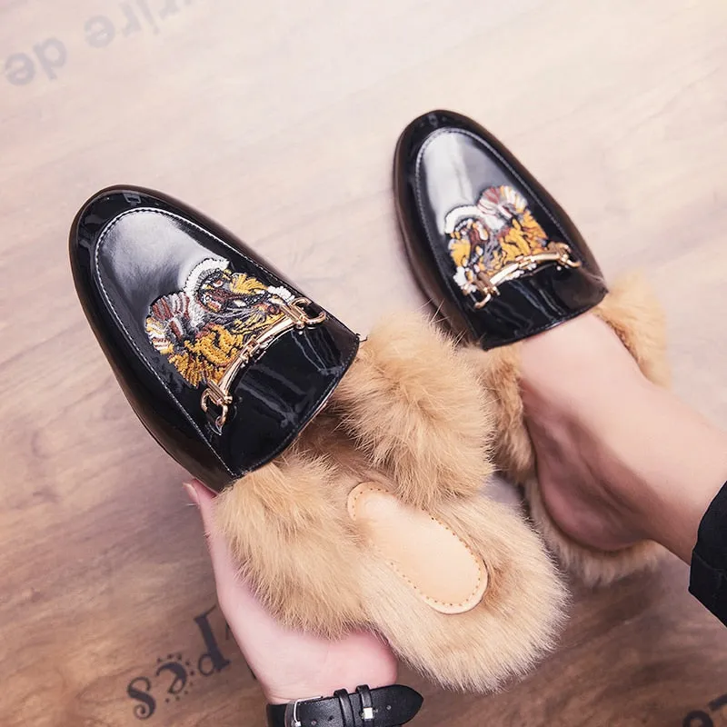 Men's Italian Backless Patent Leather Loafers Loafers With Navy Suit