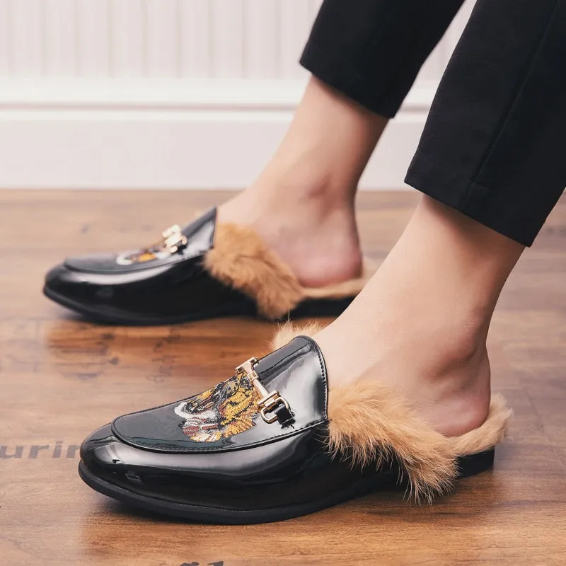 Men's Italian Backless Patent Leather Loafers Loafers With Shorts And Socks