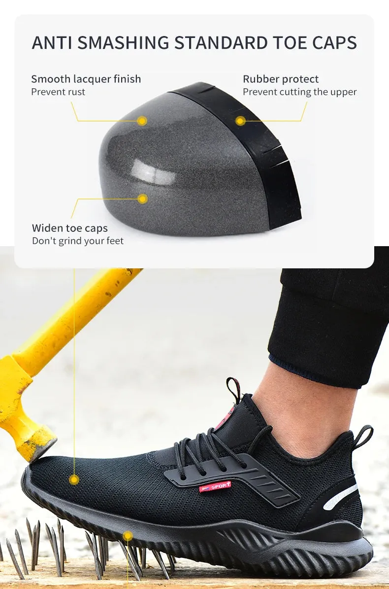 Safety Shoes Men With Steel Toe Cap Anti-smash Men Work Shoes Sneakers Light Puncture-Proof Indestructible Shoes Dropshipping Square Toe Work Boot