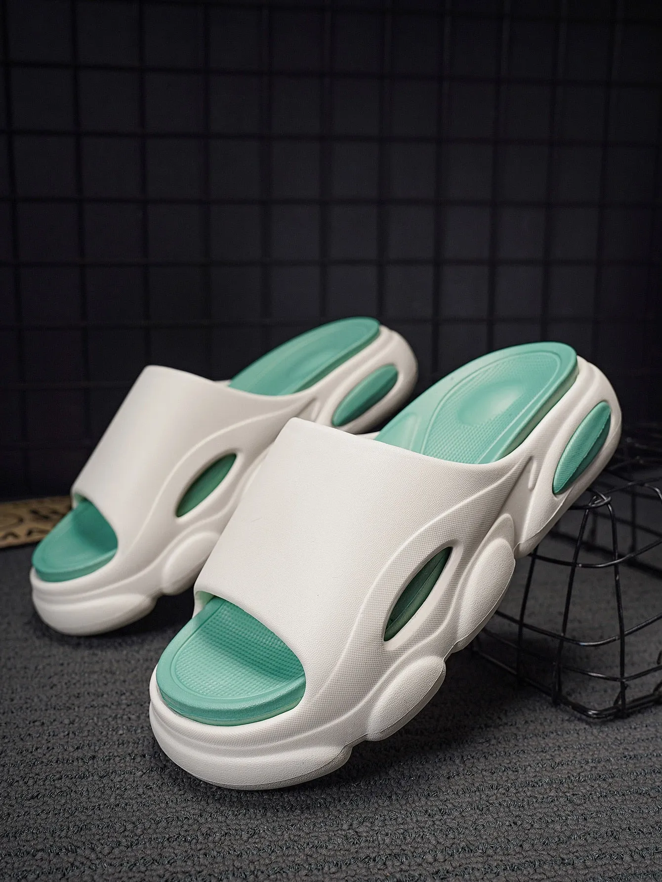 Knitting Patterns For Slippers Easy Fashion Beige Slide Shoes For Men, Cut Out Single Band EVA Slippers