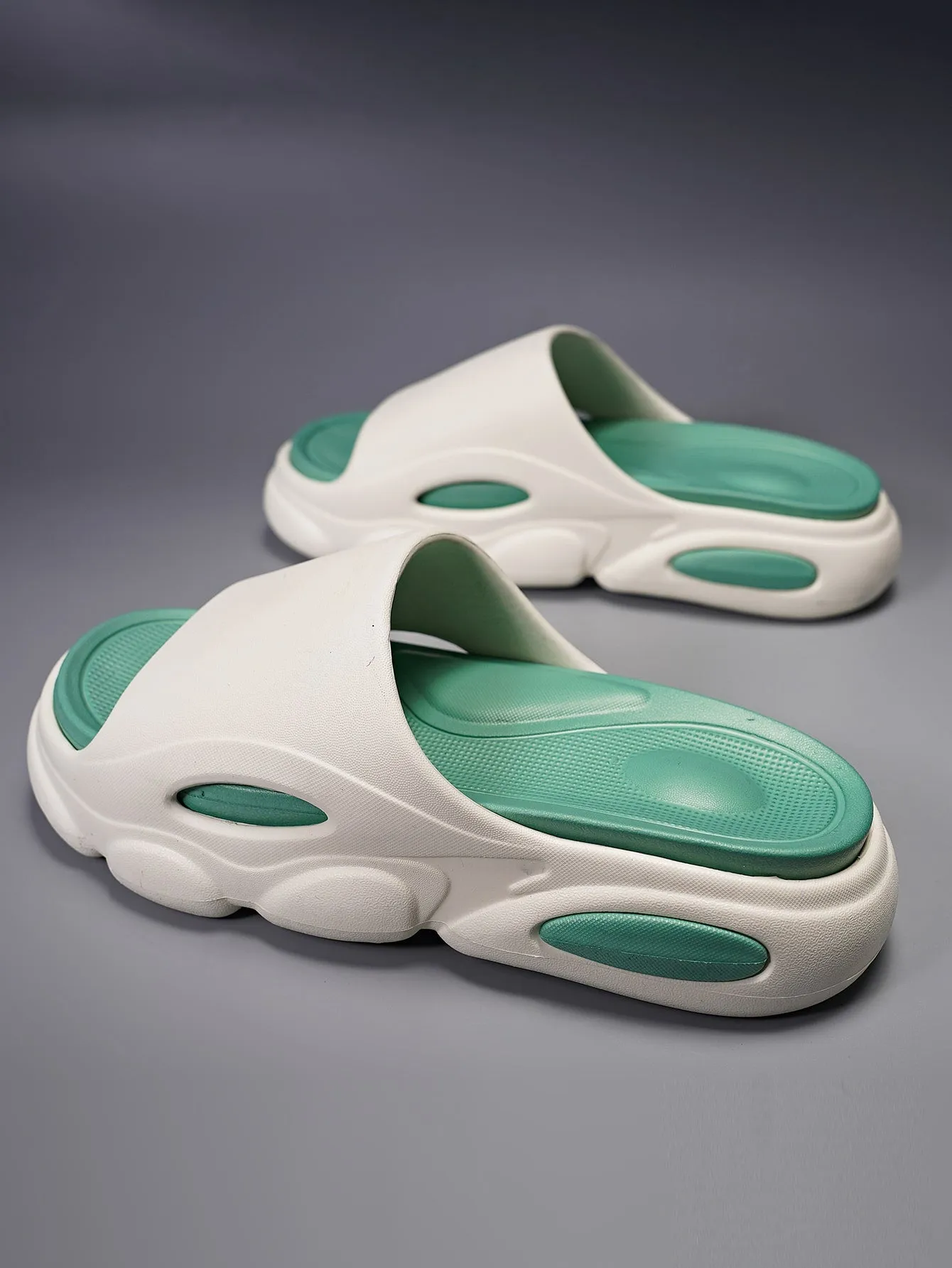 Mypillow Slippers Fashion Beige Slide Shoes For Men, Cut Out Single Band EVA Slippers