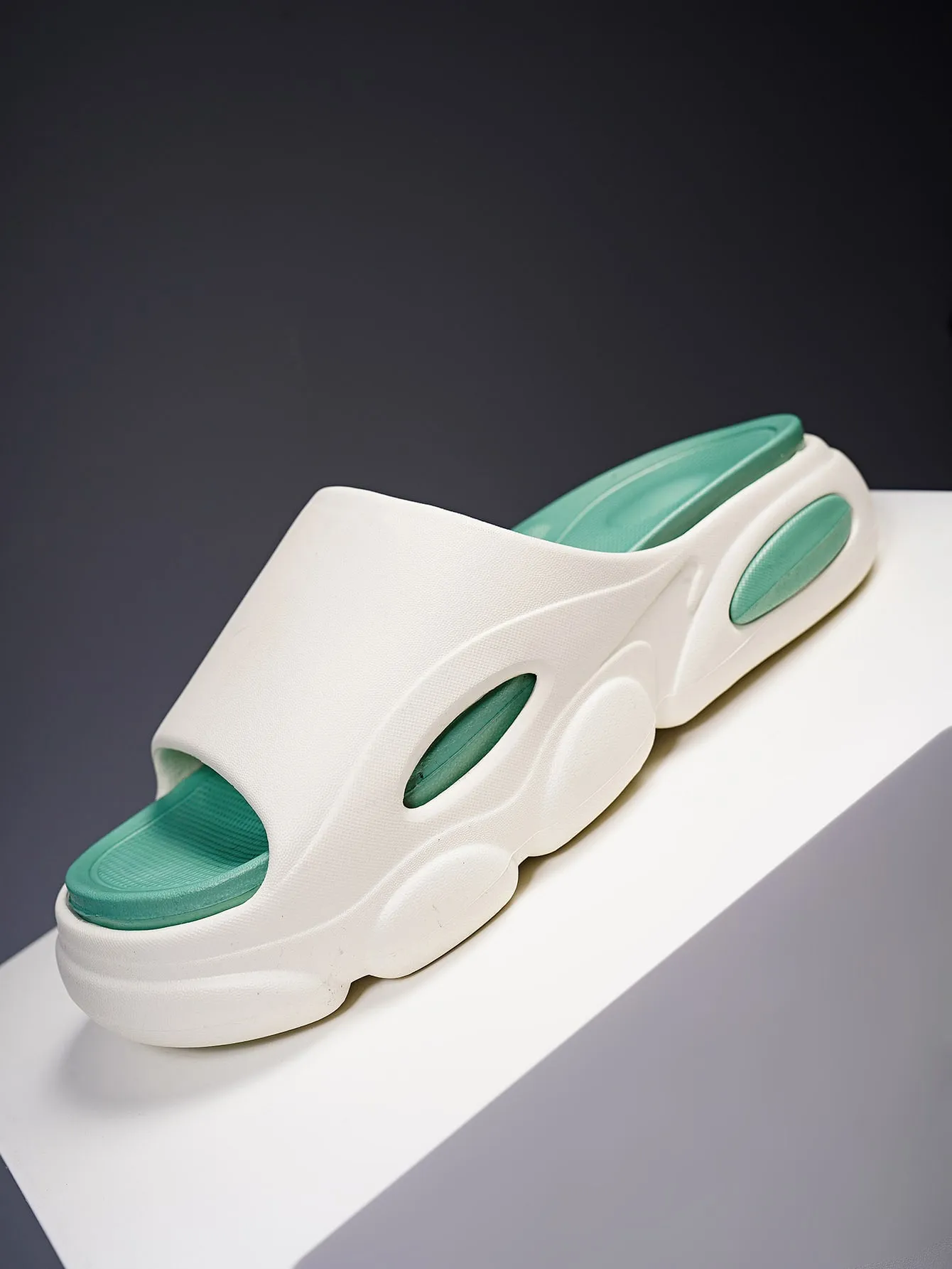 Ever Lasting Slippers Fashion Beige Slide Shoes For Men, Cut Out Single Band EVA Slippers