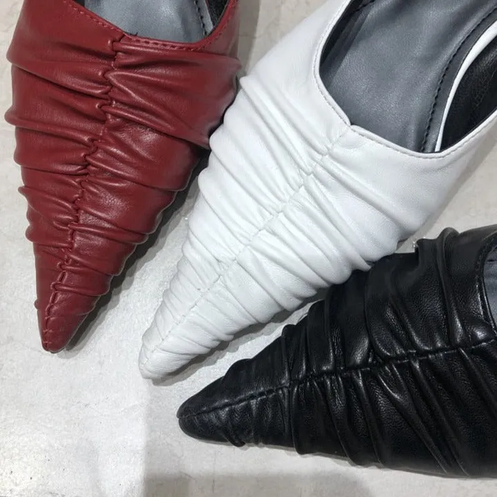 Rainbow Leather 301 Flip Flops Fashion Brand Women Slipper Pointed Toe Slip on Mules Thin Low Heel Slides Shoes Pleated Design Sandal Flip Flops