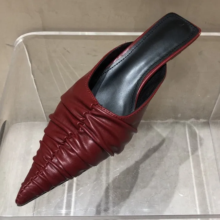 Wide Fit Flip Flops Uk Fashion Brand Women Slipper Pointed Toe Slip on Mules Thin Low Heel Slides Shoes Pleated Design Sandal Flip Flops