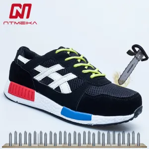 Fashion Men Safety Shoes Steel Toe Cap Work Shoes Breathable Flying Woven Safety Boots Men Casual Work Boots Large Size 35-46 Bargain Work Boots