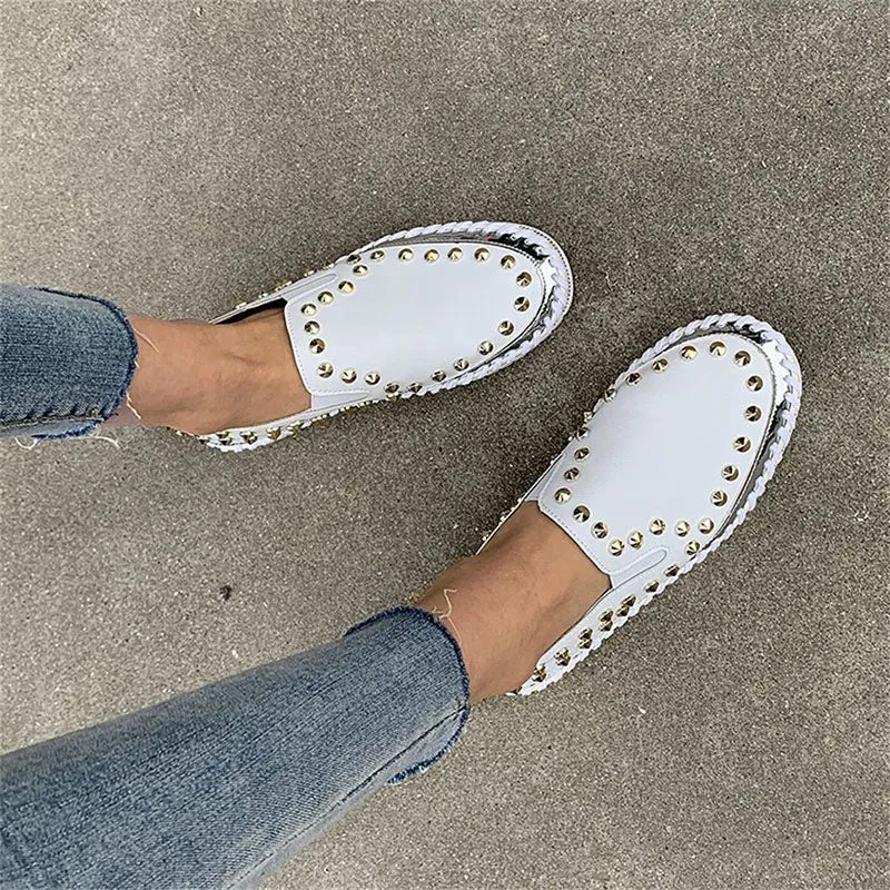 Flat Shoes With Buckle Fashion Rivet Shoes Flat Sneakers Women