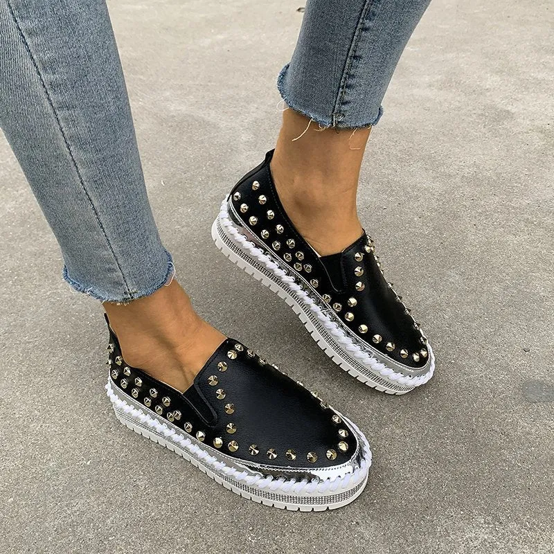 Fashion Rivet Shoes Flat Sneakers Women Flat Sequin Shoes