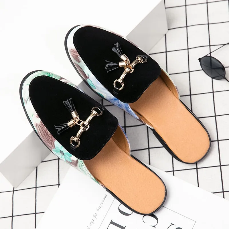 Gathered Leather Loafers MEN'S Luxury Tassel Backless Loafers