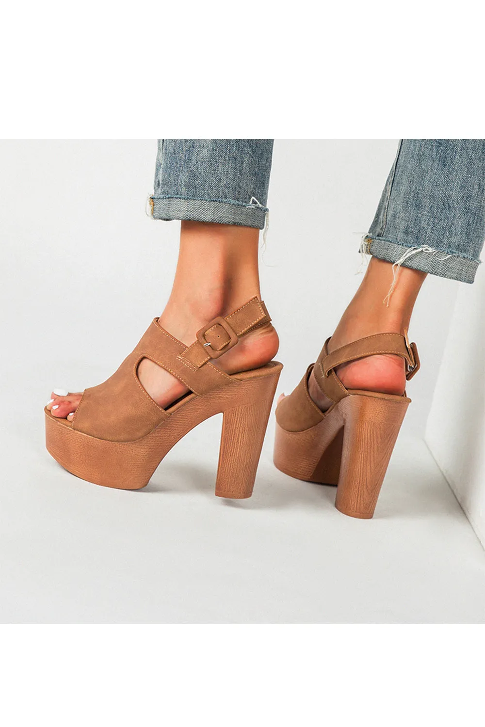 Slingback High Heel Sandals Outdoor Peep Toe Sandals Chunky Heel Microfiber Leather Fashion Shoes With Buckle