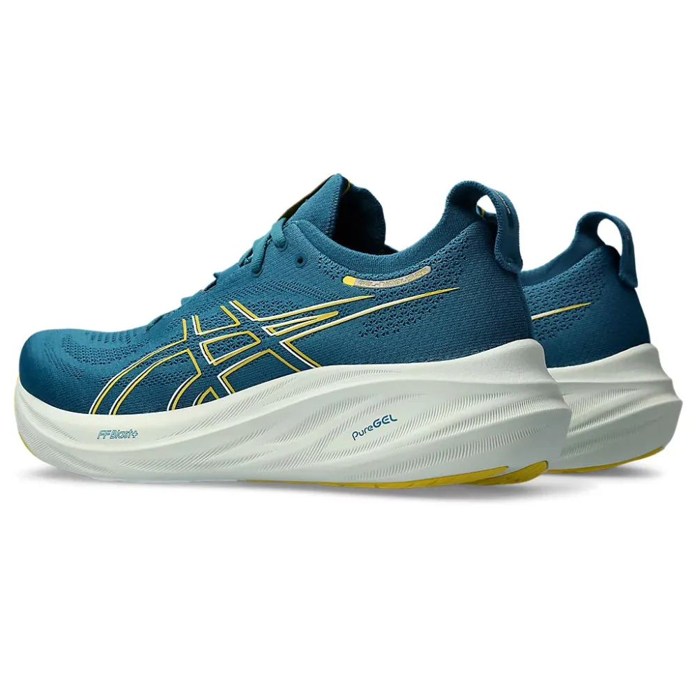 Asics Marathon Running Shoes ASICS Men's Gel-Nimbus 26 Running Shoe (Evening Teal/Light Mustard)