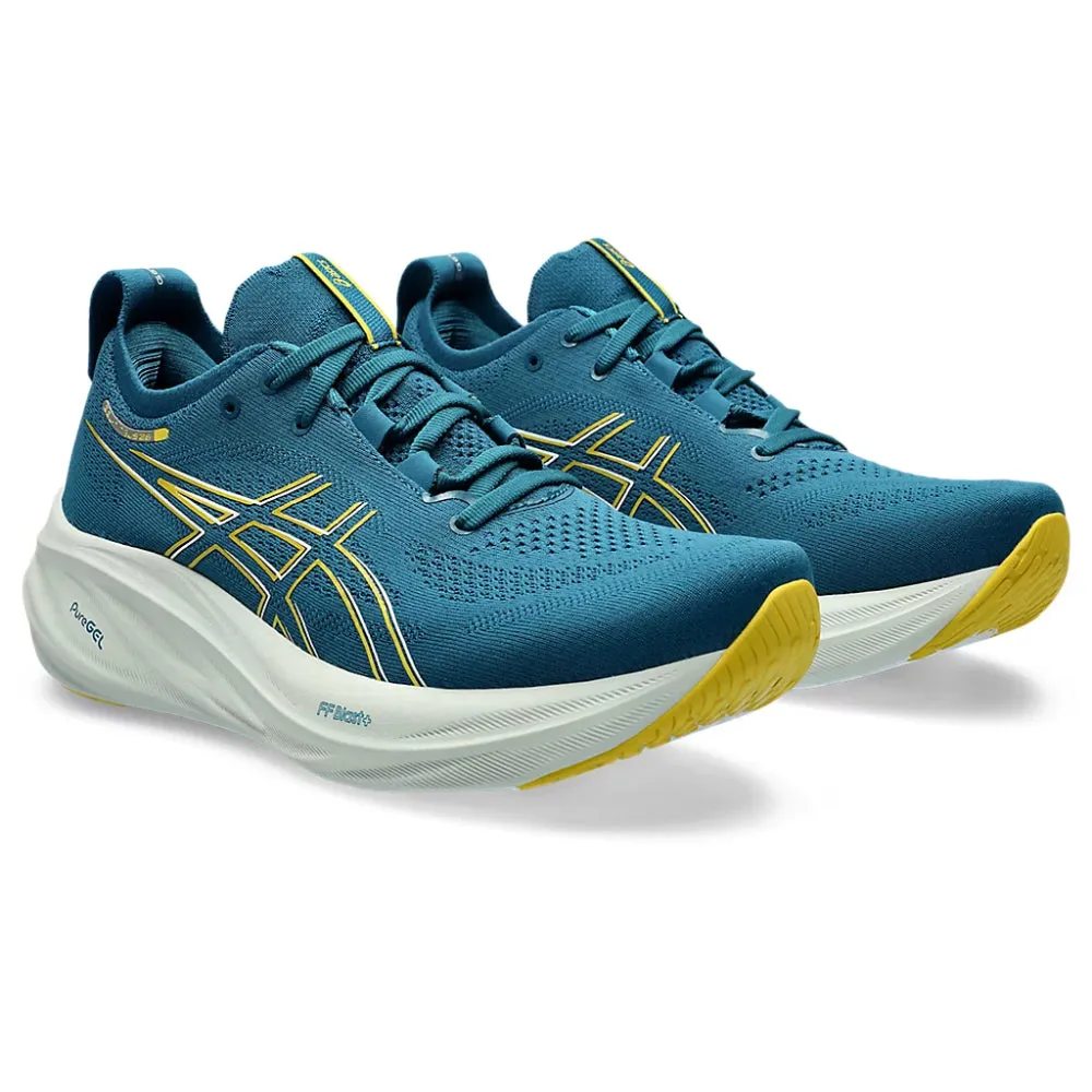 Best Asics Court Shoes ASICS Men's Gel-Nimbus 26 Running Shoe (Evening Teal/Light Mustard)