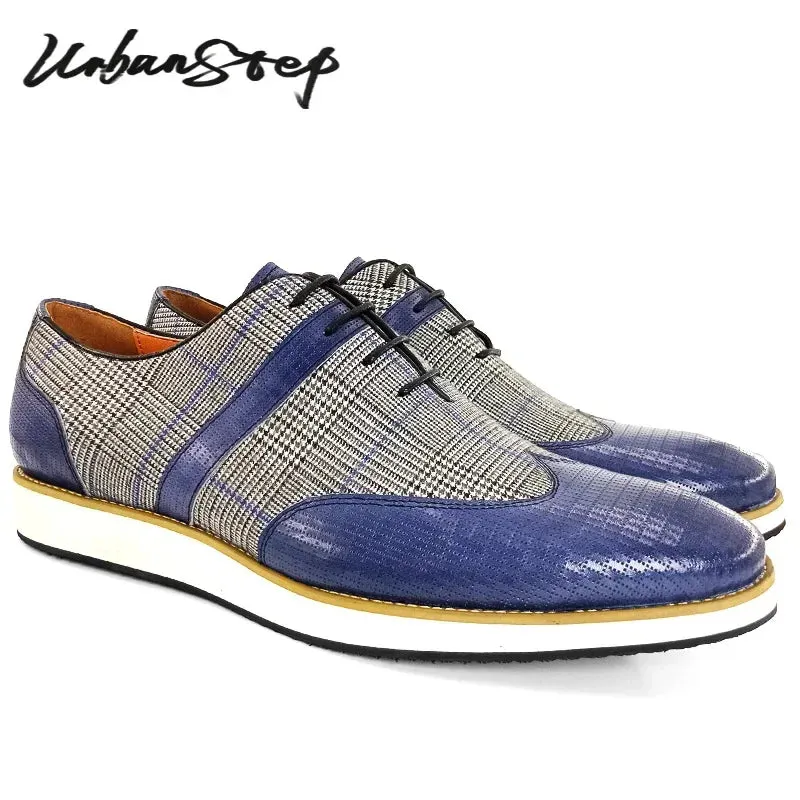 Elegant Mens Dress Casual Shoes Flat Comfortable Wingtip Pointed Toe Man Oxford Shoes Office Business Leather Shoes Men Fluffy Design Open Toe Flat Shoes