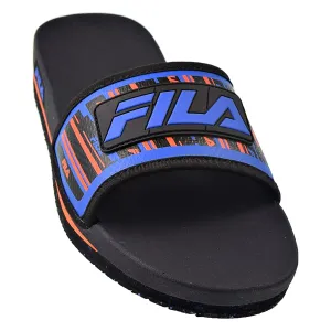 Fila Men's Lunar Slides Black-Prince Blue-Red Orange Fur Slippers