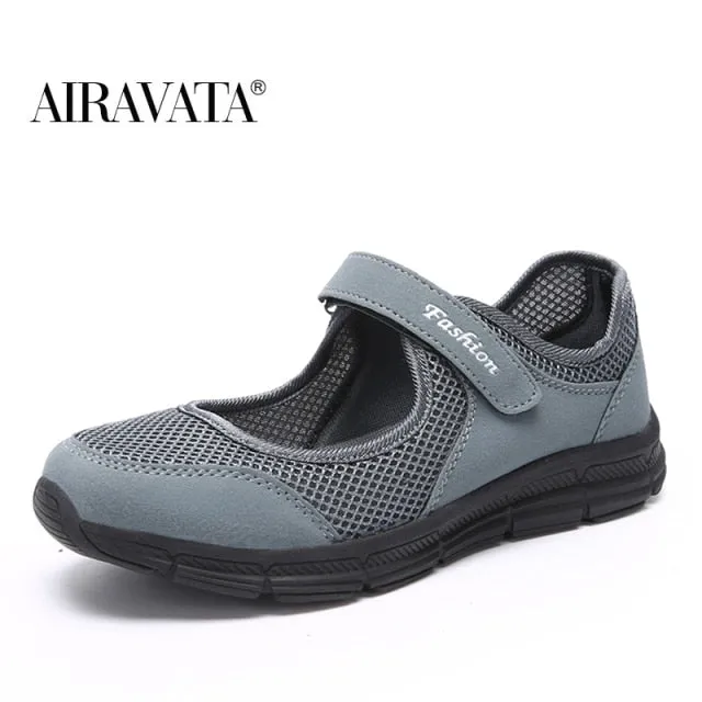 Summer Breathable Women Sneakers Healthy Walking Mary Jane Shoes Sporty Fuzzy Sneakers