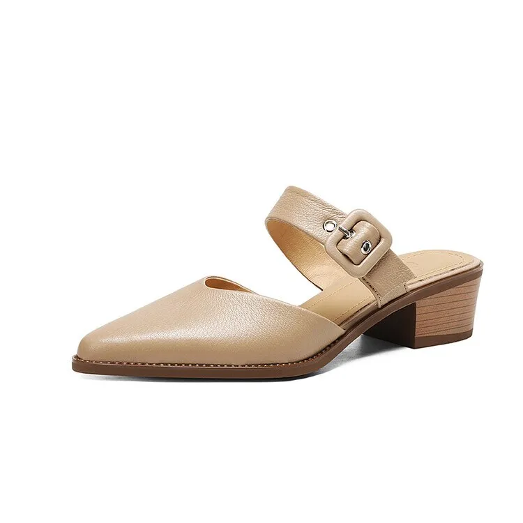 Slippers Snoopy Purpdrank - 2023 Summer Women Shoes Genuine Leather Mules Shoes for Women Pointed Toe Slippers Women Chunky Heel Cover Toe Slippers Shoes