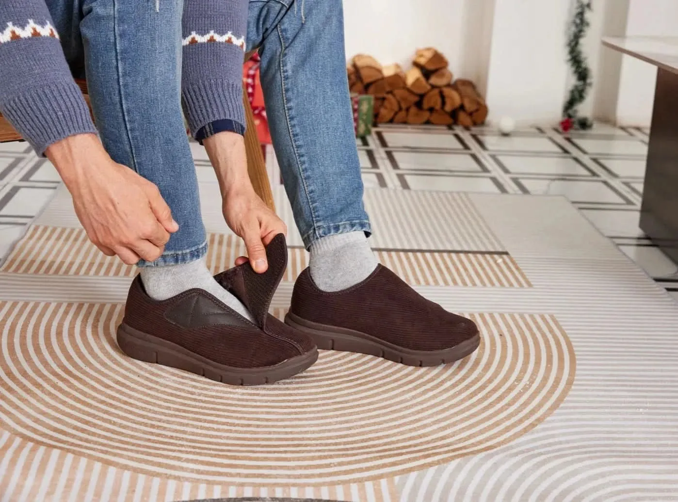 Navy Slippers FitVille Men's EasyTop Comfort Slipper V1