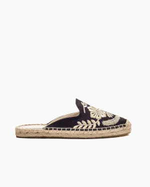 Wide Toe Box Flat Shoes Floral Pattern Embroidered Espadrille Flat Mules