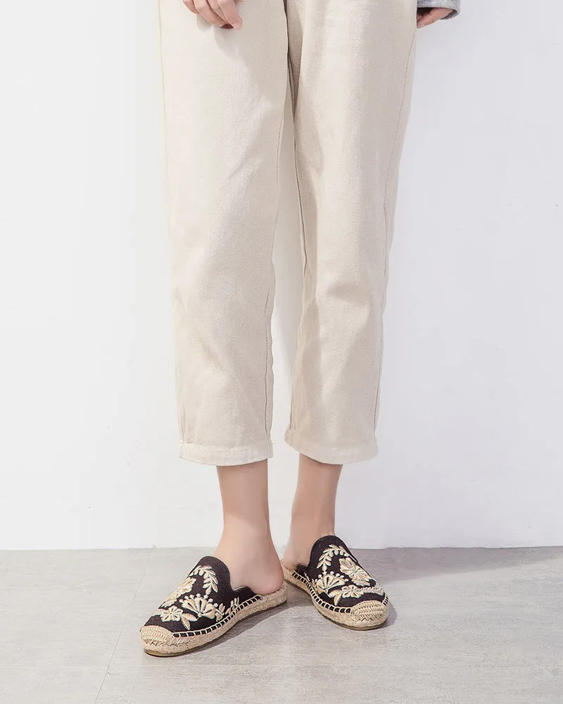 Dana Buchman Flat Shoes Floral Pattern Embroidered Espadrille Flat Mules