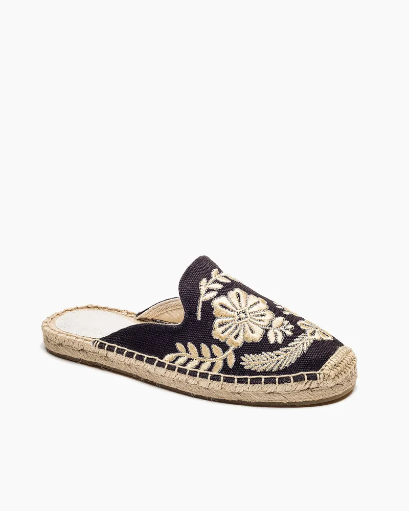 Floral Pattern Embroidered Espadrille Flat Mules Shoe Dept Flats