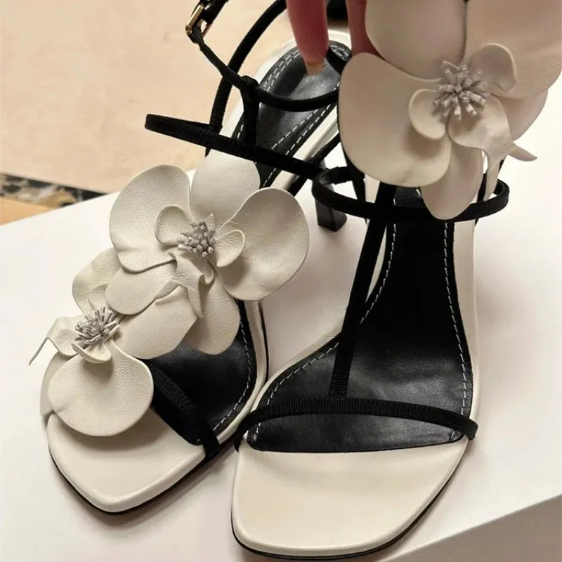 Flower Luxury Designer High Heels Women Fashion Sandals Female Slingback Sandals Women Brand Party Dress Shoes Pumps Slide Sandals