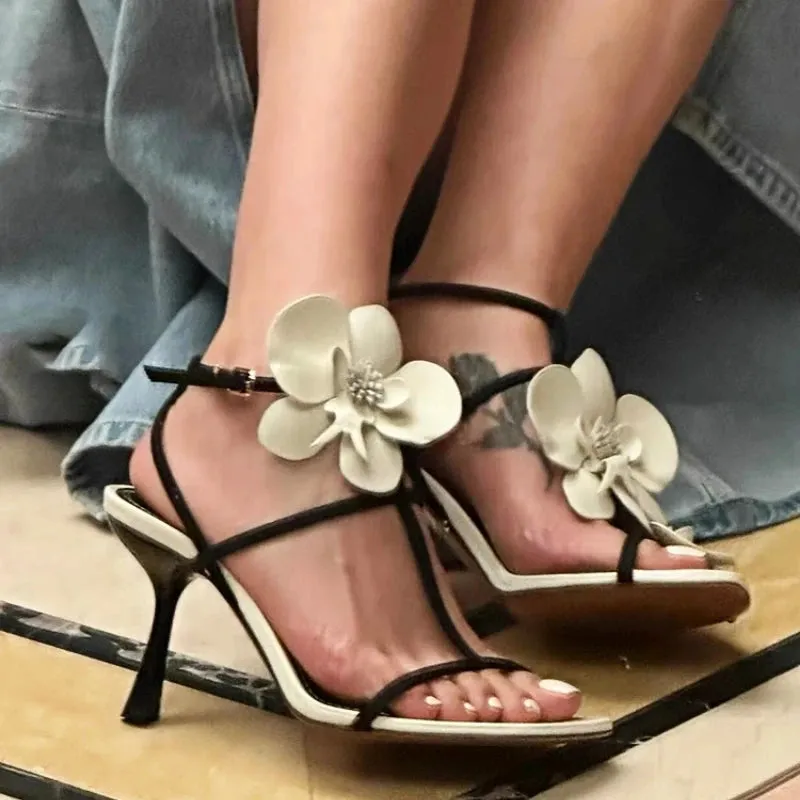Sandals Ancient Greek Flower Luxury Designer High Heels Women Fashion Sandals Female Slingback Sandals Women Brand Party Dress Shoes Pumps