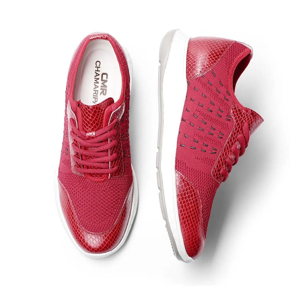 Carl Langenfeld Sneakers 5 CM/1.95 Inches CMR CHAMARIPA Taller Shoes - Red Knit Sneakers for Men - Elevate Your Height