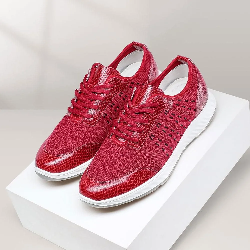 Sneakers Hip Hop Dance 5 CM/1.95 Inches CMR CHAMARIPA Taller Shoes - Red Knit Sneakers for Men - Elevate Your Height