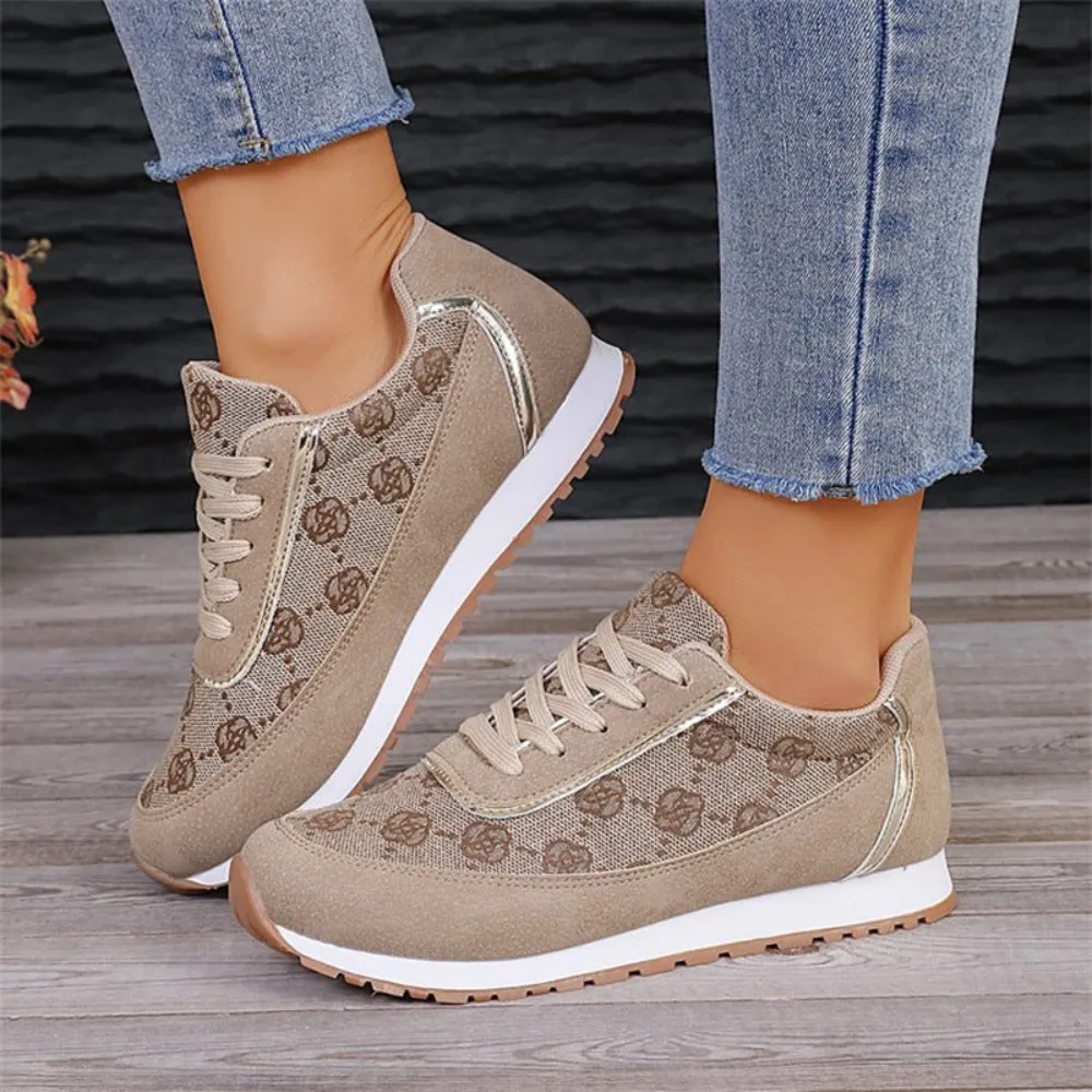 Flower Print Lace-up Sneakers Casual Fashion Lightweight Breathable Walking Running Sports Shoes Women Flats Navy Sneakers