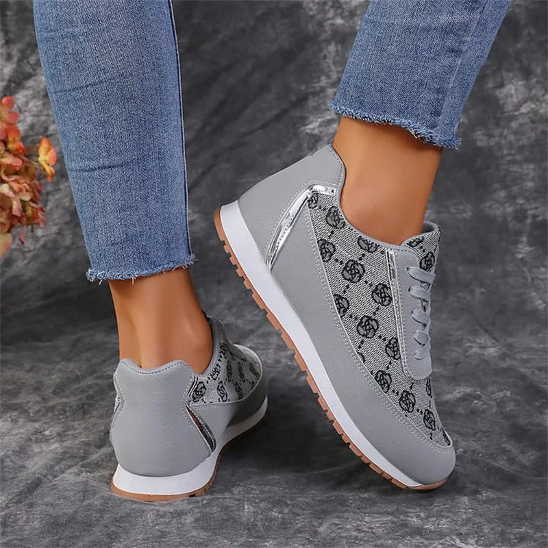 Slip On Platform Sneakers Flower Print Lace-up Sneakers Casual Fashion Lightweight Breathable Walking Running Sports Shoes Women Flats