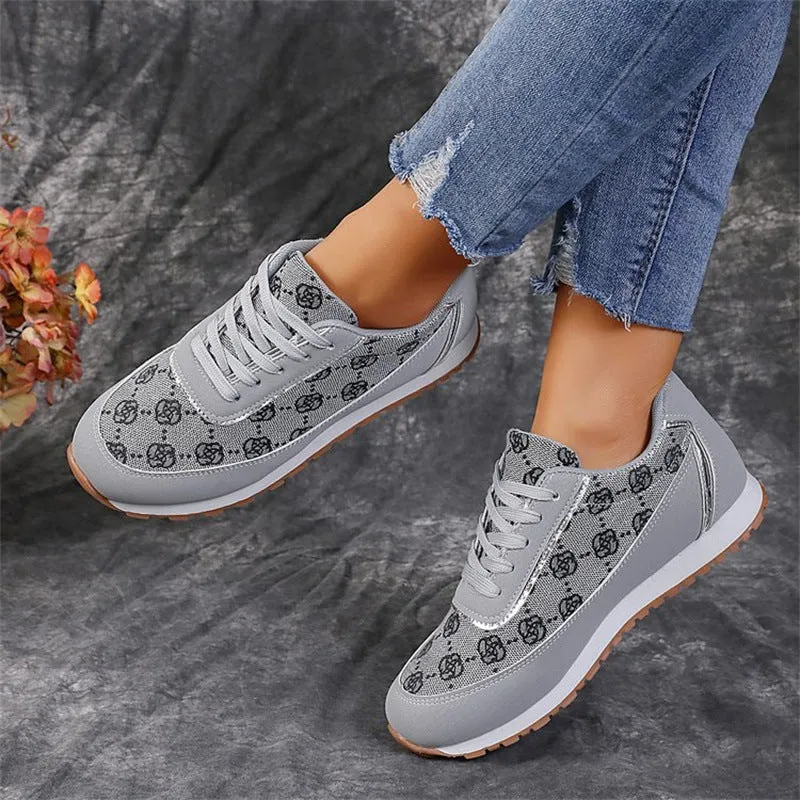 Bryce Sneakers Flower Print Lace-up Sneakers Casual Fashion Lightweight Breathable Walking Running Sports Shoes Women Flats
