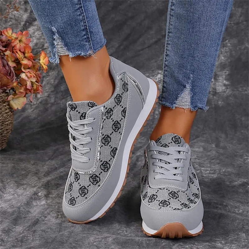 Flower Print Lace-up Sneakers Casual Fashion Lightweight Breathable Walking Running Sports Shoes Women Flats Chiefs Sneakers